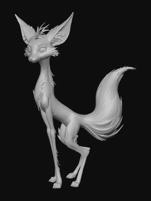 3D model for My body is slender and athletic, with a lean, fox-like build. My skin has a warm, golden undertone, with intricate silver markings that resemble the constellations in the night sky. My eyes are a deep, rich brown that seem to sparkle with mischief, and my ears are pointed and delicate, as if they're constantly perked up to catch a whisper. I have a small nose and full lips, and my hair is wild and unruly, with tendrils that seem to move of their own accord. When I walk, my tail swishes back and forth behind me, leaving a trail of glittering silver sparks in its wake.