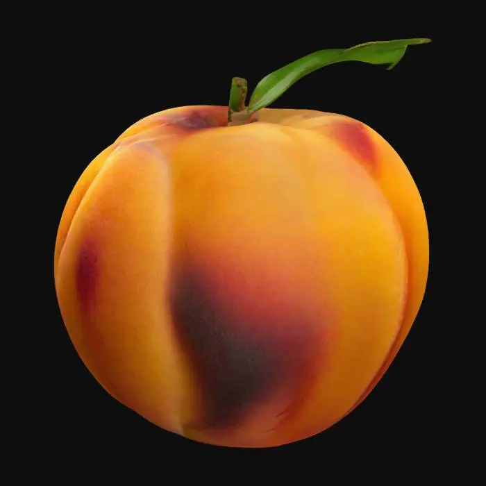 3D model for A Peach with stalk and one leaf