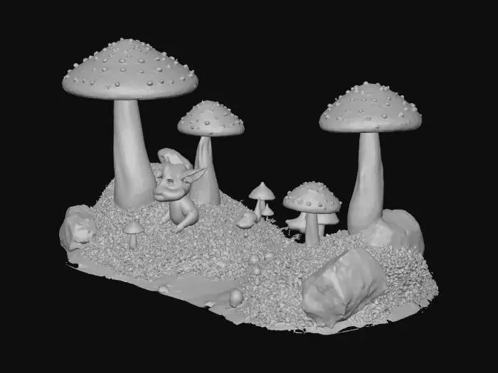 3D model for Une forêt enchantée avec une touche d'Halloween fantaisiste. Des arbres aux troncs lisses et aux feuilles scintillantes de teintes automnales vives (orange, or, pourpre), traversée par des chemins recouverts de champignons bioluminescents et de fleurs étranges. Des gremlins joyeusement malicieux aux couleurs vives, parés de petits chapeaux pointus et de capes feuillues, bondissent sur des lianes brillantes et se cachent derrière des roches de quartz, leurs yeux pétillants d'amusement.
Détails supplémentaires sur l'objet : Types de fleurs et de champignons, expression des visages des gremlins.