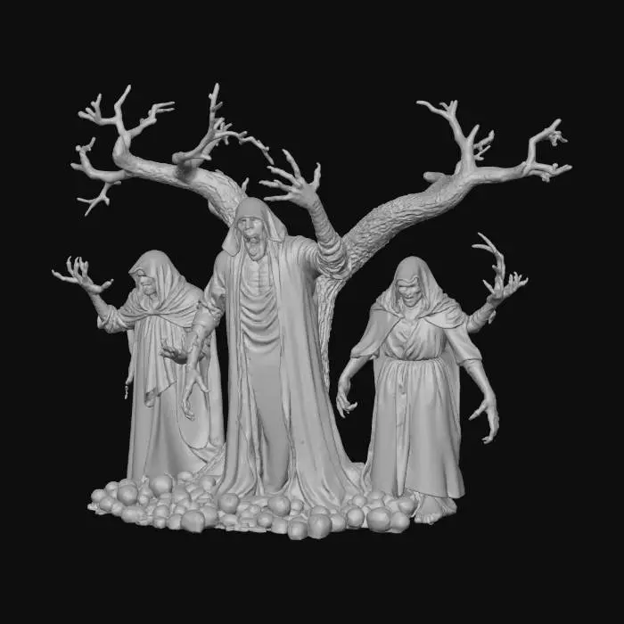 3D model for Une scene avec des atbres horrible et des griffes , plusieurs personnages les vieux et moche posssible en mode halloween