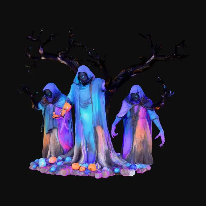 3D model for Une scene avec des atbres horrible et des griffes , plusieurs personnages les vieux et moche posssible en mode halloween