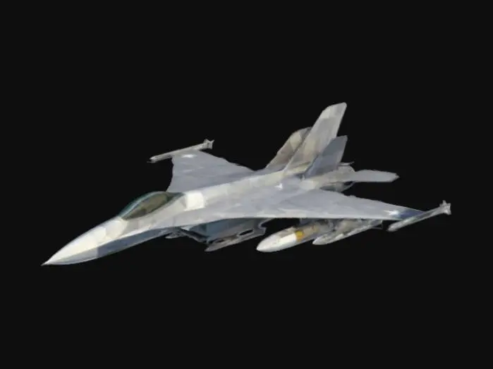 3D model for A simple, Low poly fighter jet inspired by an f-16 or f-22 or f-15 with the missiles on the bottom with no mistakes