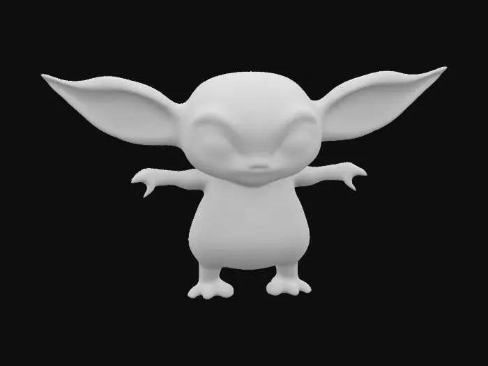 3D model for cute dark gremlin simple no shadows in a T-pose with arms outstretched, Highly Detailed, Ultra Realistic, Full Body, 4K texture, kawaii, #game#
