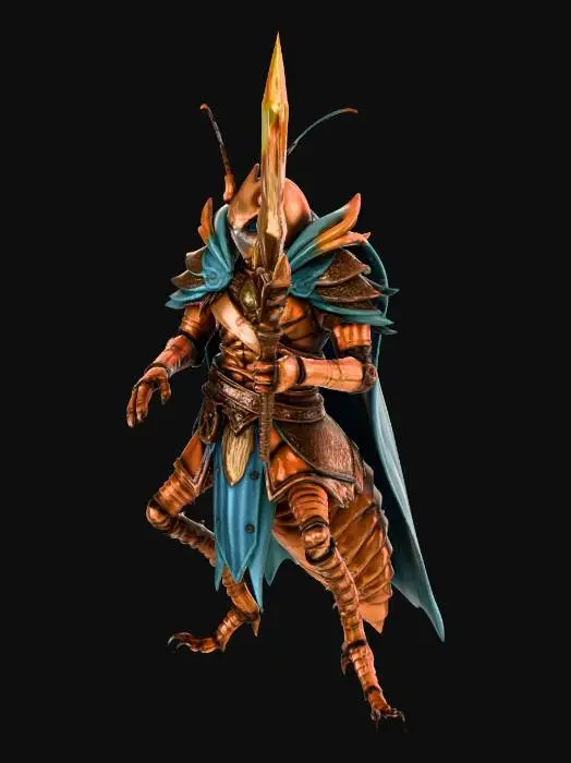 3D model for generame una cucaracha que sea mago guerrero en un mundo epico basago en un juego de rol