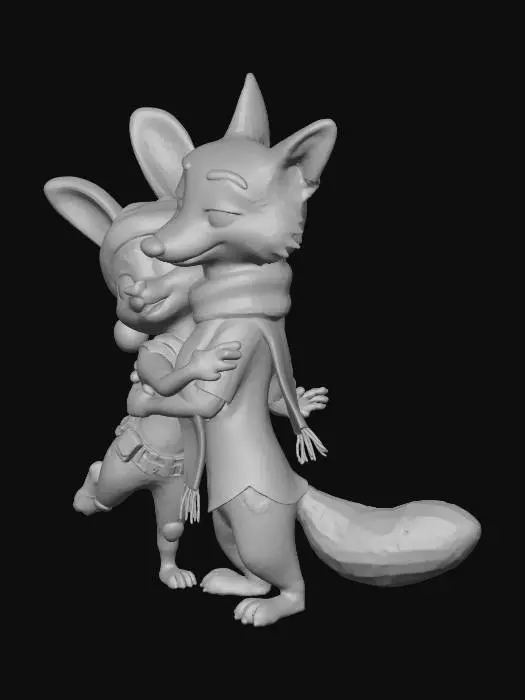 3D model for 生成一个疯狂动物城2中朱迪和尼克的拥抱图像，注意主题以圣诞节为主。