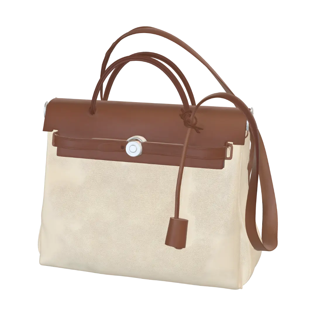 Beige Canvas Tote with Tan Leather Trim 3D model, vytvořený pomocí AI