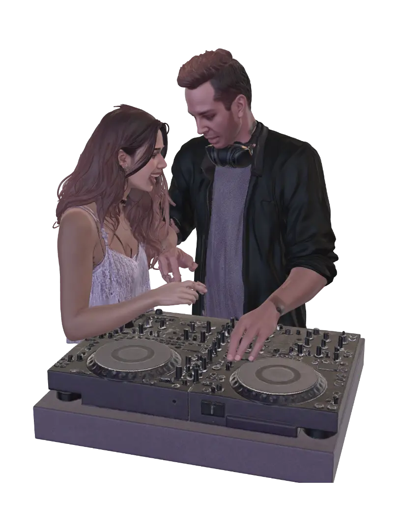 DJ spinning record - Rhythm 3D model, vytvořený pomocí AI