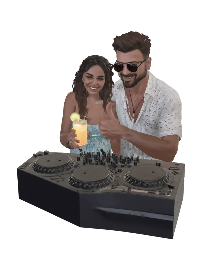 DJ, and girl 3D model, vytvořený pomocí AI