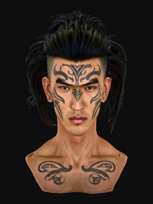 3D model for หัวชายไทย อายุ20ปี สร้างโมเดลเฉพาะหัว ไว้ผมทรงไทยโบราณ ชายหน้าตาโหดเหมือนหน้าตานักรบ ลายละเอียดชัดเจน ไม่มีส่วนบิดเบี้ยว ผิวคมชัด ตาคม