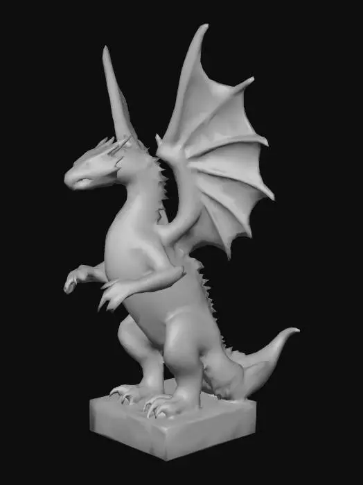 3D model for statue, dragon standing with wings spread, low poly, high detail, realistic, 4k, solid white stone texture
