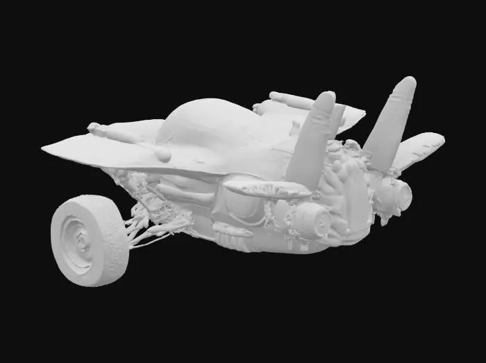 3D model for rat rod flying space ship with wings and guns