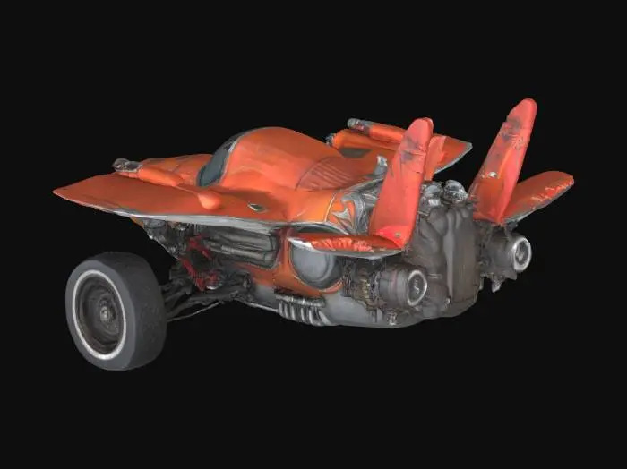 3D model for rat rod flying space ship with wings and guns