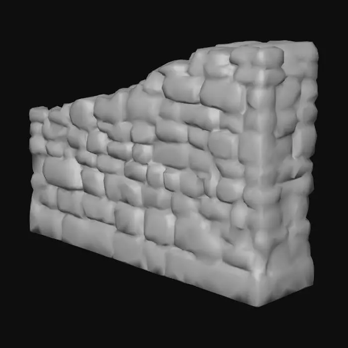 3D model for A stylized vertical dirt wall designed as a modular 3D tile for seamless repetition. The wall is fully vertical and intended to be used as an upright surface in level design.

The surface is made of compacted earth with soft, rounded forms and layered soil variations. Details are broad and subtle, with shallow grooves and gentle erosion marks, avoiding sharp edges or deep cracks that would break repetition.

The pattern is evenly distributed and non-directional, with no distinctive features that would reveal tiling when multiple tiles are placed together. All edges (top, bottom, left, right) are neutral and tileable, allowing seamless stacking in both directions.

Art style: light cell shading, soft color transitions, minimal texture noise. Stylized fantasy environment inspired by modern c