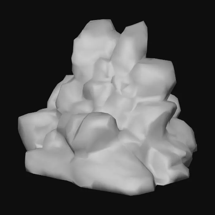 3D model for A stylized cluster of static rocks designed as a 3D prop. The group contains multiple rocks of varying sizes and shapes, arranged naturally but with a balanced composition. Each rock has exaggerated, angular forms with smooth surfaces and distinct facets, some edges rounded, some sharp, to emphasize volume and readability.
Textures are hand-painted or cell-shaded, with clear color separation, subtle gradients, and minimal surface detail to maintain a stylized, graphic look. The rocks can have earthy tones with optional slight fantasy color hints, like muted purples or greens, to make the cluster visually interesting.
The cluster is fully static, grounded, and modular, suitable for placement in stylized fantasy or adventure environments. The composition should feel cohesive as a single un