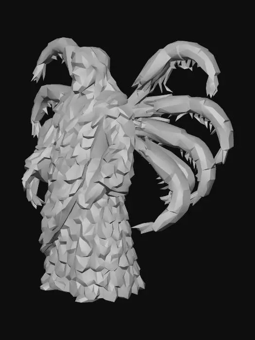 3D model for 3d origami of a bearded man made entirely of pink shrimp, Shrimp King
