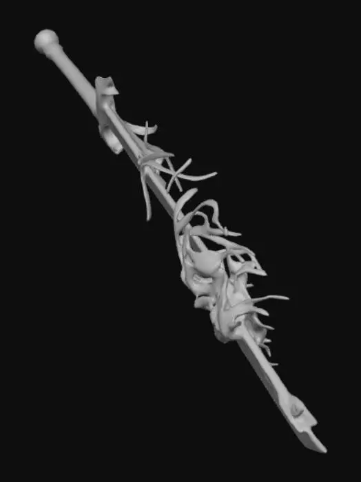 3D model for Una espada con una hoja ancha de acero oscuro, envuelta en un fuego místico perpetuo. Llamas vibrantes, en tonos de naranja, rojo y amarillo intenso, se arremolinan y danzan constantemente alrededor del filo, emitiendo un resplandor cálido y un calor palpable. Su textura es etérea y dinámica, distorsionando el aire circundante. La empuñadura está firmemente envuelta en cuero áspero y negro para un agarre seguro. La guarda y el pomo son de metal bruñido, robustos y funcionales, contrastando con el ardiente brillo de la hoja.