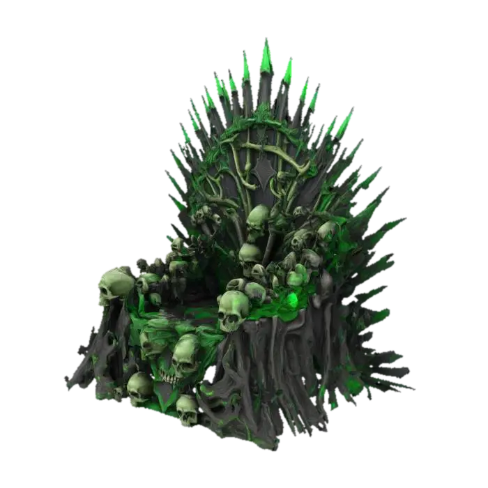 Throne of skulls. Regal, Intricate detail, Green and black, stylized game art.… - Diablo 3D model, vytvořený pomocí AI