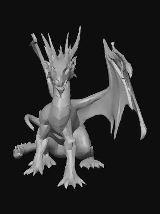 3D model for A highly detailed dragon with realistic textures on its scales, horns, and skin. The design is monochrome or grayscale, without vibrant colors, focusing on form and structure. The dragon has sharp horns, layered scales, and a powerful, majestic posture. The textures are rich and intricate, emphasizing the creature’s anatomy and fantasy design. Semi-realistic style, digital art, high detail, textured surface, grayscale, no bright colors, no stylization.