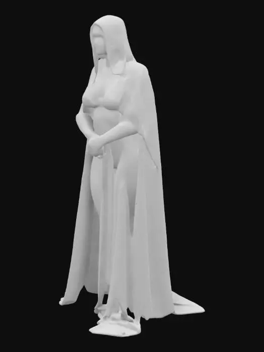 3D model for Solo, 1girl, tall women, cape over body, black nun outfits, long skirt, faceless, white gloves, veil face /(Veil covered face)\, long cape, \(cape covering full body/), cape touch the ground, used cape to covered, kiss
