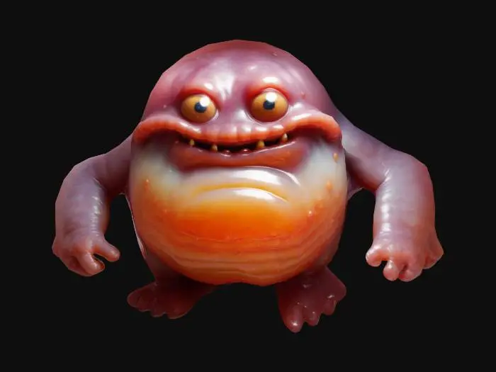 3D model for A gooey monster that is chubby and big fat, with a body that looks like jelly