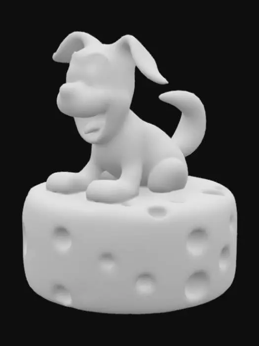3D model for Wheel of alive cheese riding ontop of a brown - orange colored hound.