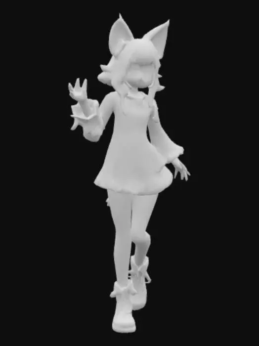 3D model for Happy werecat beast girl in forest.
