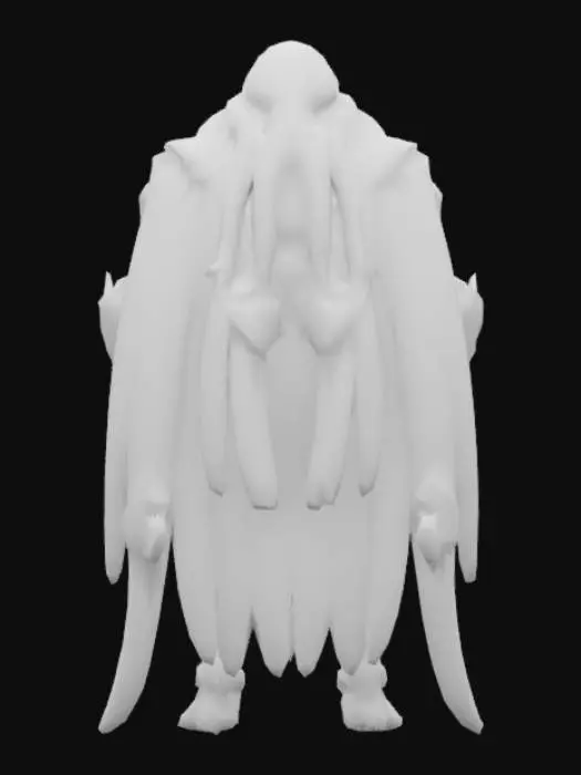 3D model for #AroundTheWorld#, Ancient demigood statue, Cthulhu that has skin made of banana slices, wearing a silver plated full body armor that has golden decorationson it.