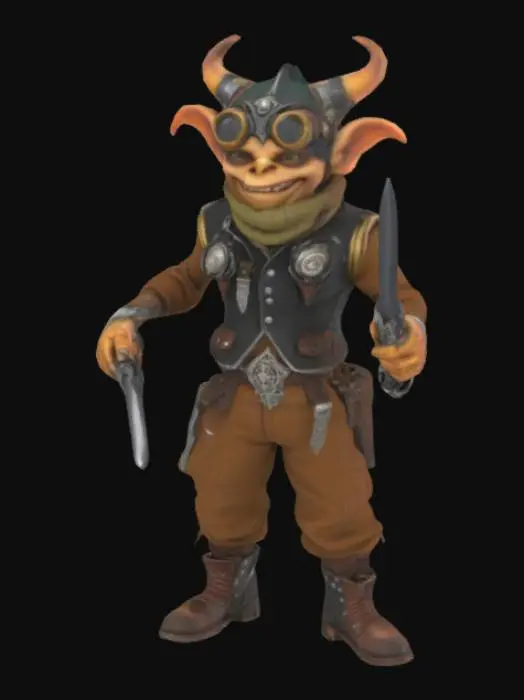 3D model for Steampunk hobgoblin dualwield silver decorated blacksteel daggers.