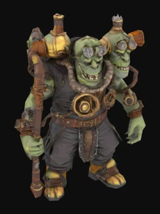 3D model for Steampunk themed, two headed ogre with massive club