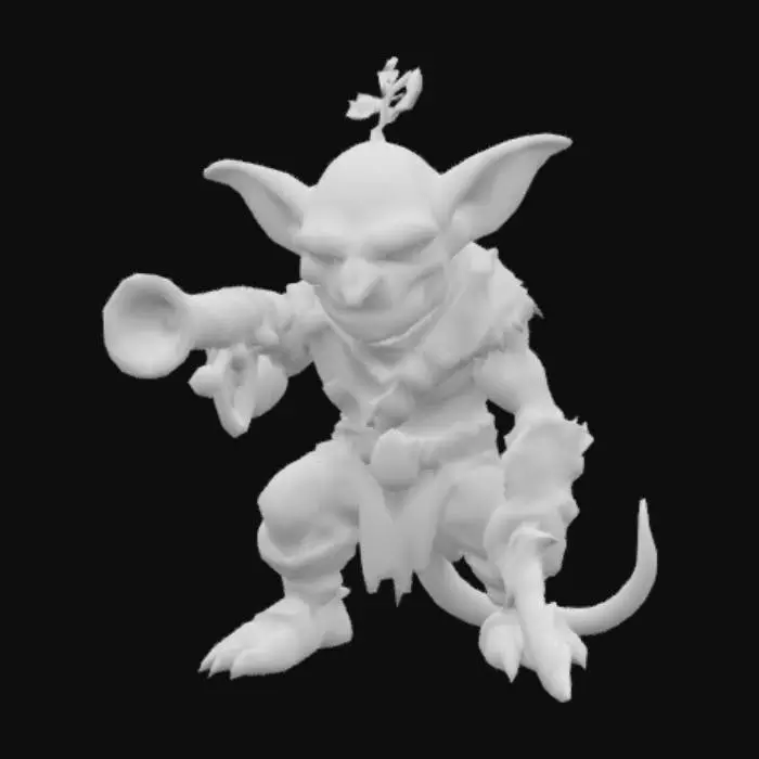 3D model for Elemental goblin scout holding a spyclass and a dagger.