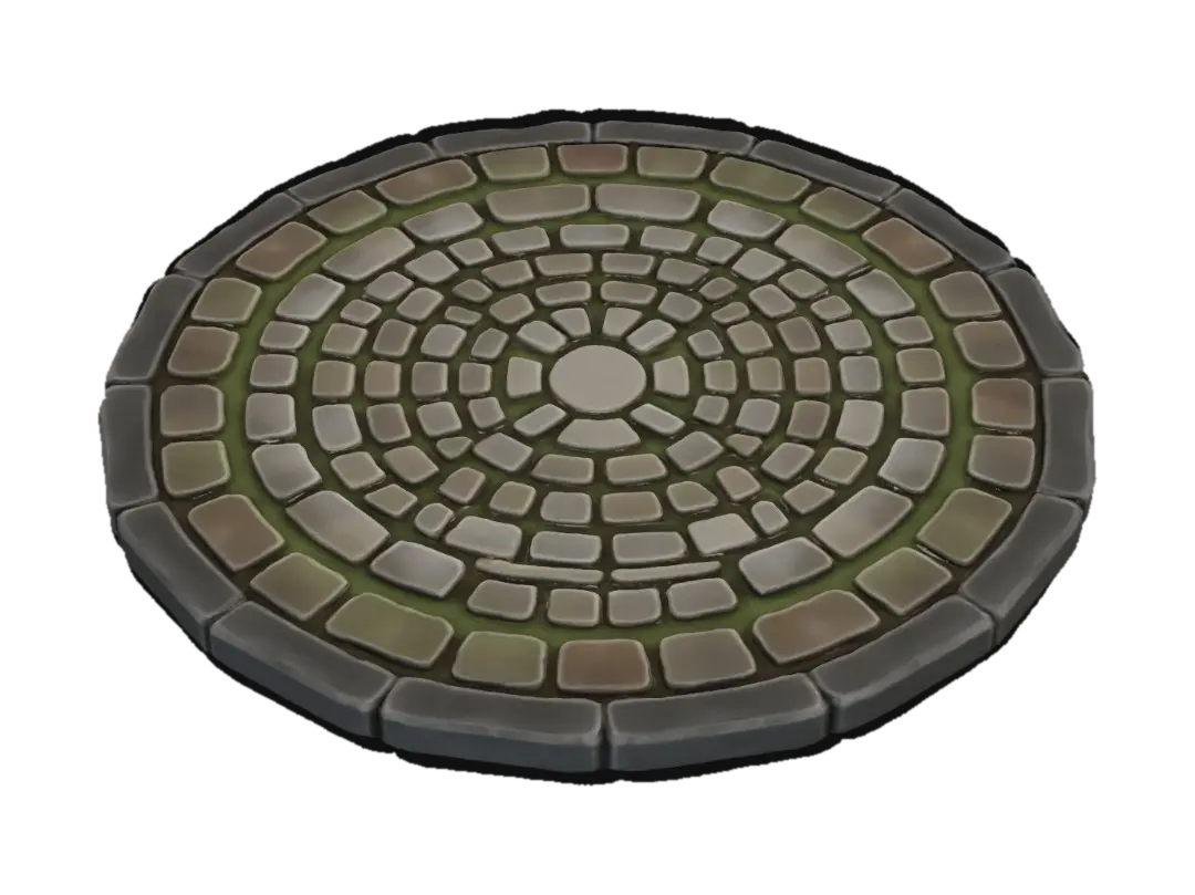 circular stone pavement, medieval town ground decoration, stone tile carpet, round…-3D-Modell, KI-generiert