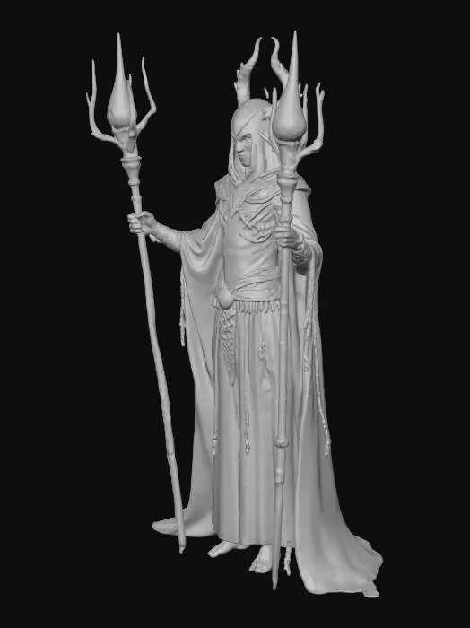 3D model for faceless humanoid monster with ethereal dual scepters. Godlike and dark textures , strong aura. #villain#