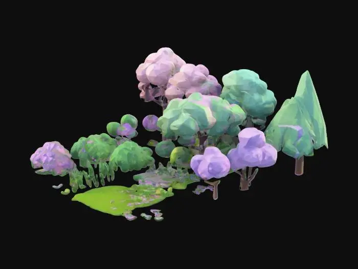 3D model for Some cute, pastel low poly trees, bushes, grass, flowers, and other objects for a Roblox game