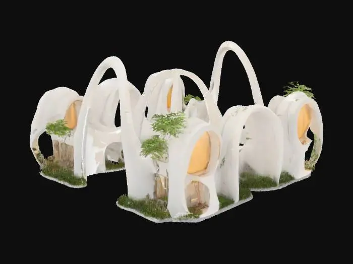 3D model for catenary arch by Gaudi, buildings designed using catenary arches. combine zaha hadid buildings and gaudi. tall medium and short residential, Hằng Nga Guesthouse, Arch, #arch#