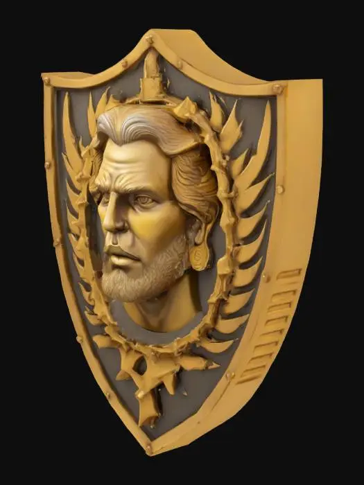 3D model for #emblem#, shield of the uberchad, chuck norris golden image on shield