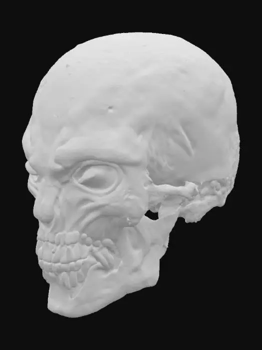 3D model for a skull with no eye sockets or no eye holes, forehead meets nose and mouth, alien, blue, bioluminescent sponge
