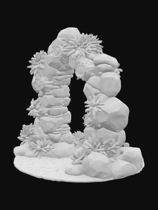 3D model for steampunk colourful coral reef gateway made from game asset style fantasy stones, #arch#, stylized stone