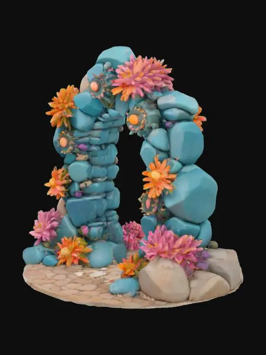 3D model for steampunk colourful coral reef gateway made from game asset style fantasy stones, #arch#, stylized stone