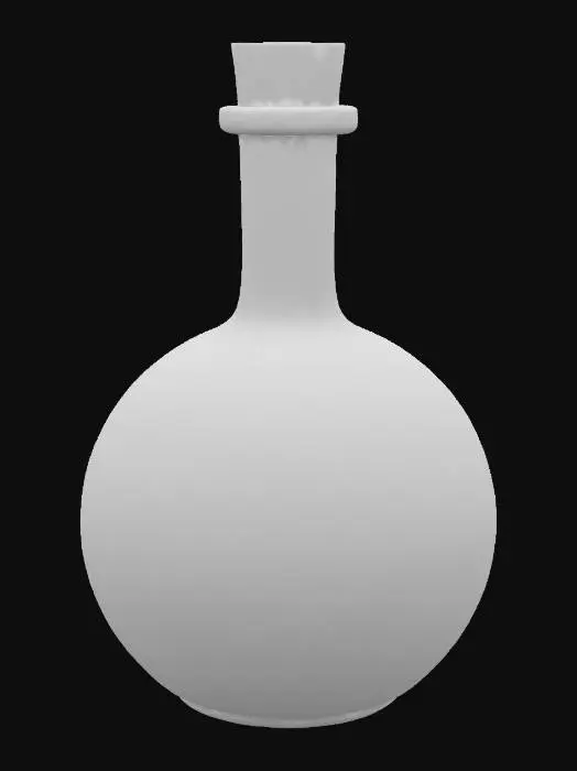 3D model for The object is a rounded glass bottle with a narrow neck and cork stopper, featuring a vibrant, swirling blue and purple luminescent texture., #ocean#