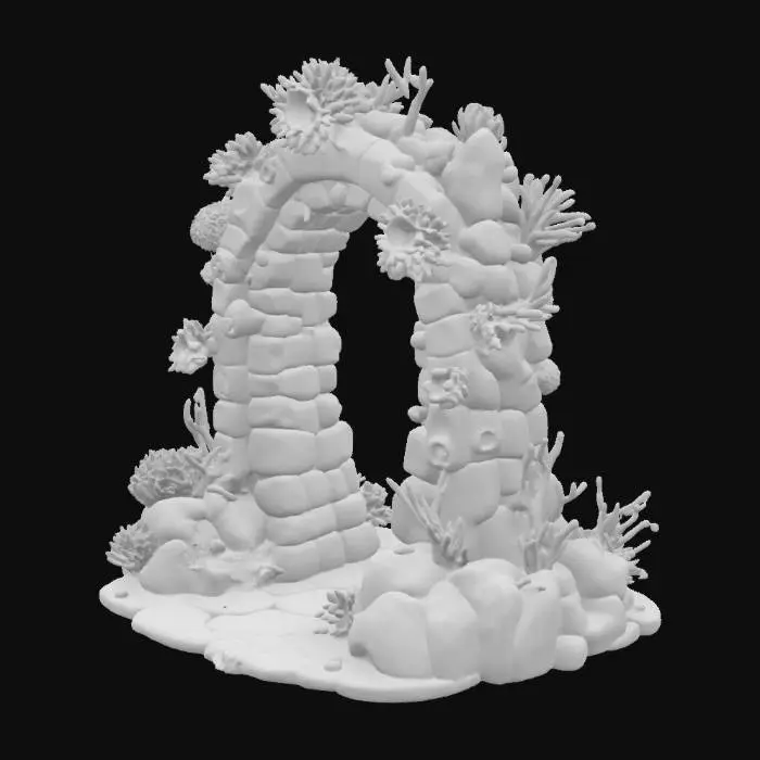3D model for steampunk colourful coral reef gateway made from game asset style fantasy stones, #arch#, stylized stone