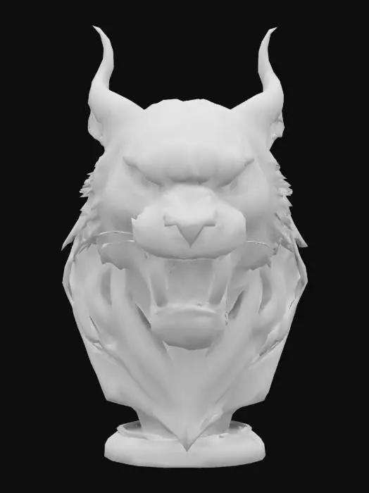 3D model for a bust of a demon tiger, evil and terrifying 
