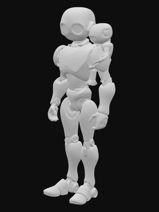 3D model for create me a rigged robot for a fps game with a baby companion bot