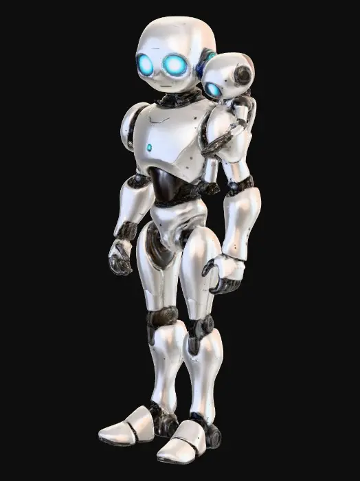 3D model for create me a rigged robot for a fps game with a baby companion bot