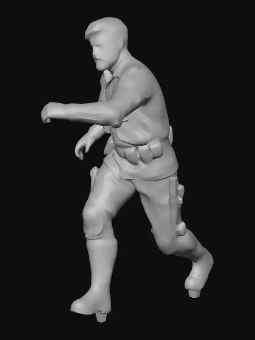 3D model for Create a cinematic comic-book style poster of a character named Major Ranga.

He is a muscular Indian military man in his late 30s to early 40s. Thick mustache. Short dark hair. Strong jawline. Intense expression. He is charging forward through a destroyed urban battlefield with debris flying around him.

Outfit

Olive green military shirt extended into a loose field jacket.

Jacket is slightly open at the front.

Sleeves are rolled up to just below the elbows.

Fabric looks rugged, worn, and battle-used.

He wears yellow leather gloves.

Gloves are forearm-length, extending close to his elbows.

The top openings of the gloves are slightly loose and worn out.

The gloves look thick and durable.

Important Character Detail

His right arm is cybernetic (metal prosthetic arm), but it is fully