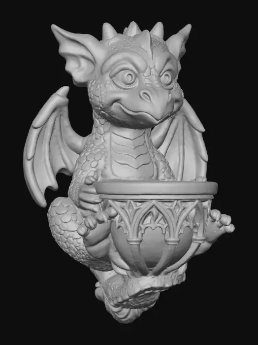 3D model for eine niedliche kindliche Gotische Goblin Drachen Fantasie Stein Figur als Kerzenhalter die an die Wand gehangen werden kann. In den Kerzenhalter befindet sich keine Kerze.