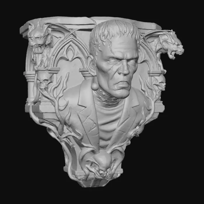 3D model for eine  Gotische Fantasie Frankenstein Stein Figur sehr hoch Detaillier als Kerzenhalter die an die Wand gehangen werden kann. In den Kerzenhalter befindet sich keine Kerze.