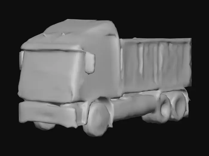 3D model for “生成一个红色车头 + 白色集装箱的重型货车 3D 模型：
车头部分：红色平头重型卡车造型，含封闭驾驶室（带侧窗、黑色后视镜），车头侧面加装 1 个银色圆柱形储气罐，车头前脸有黑色格栅与矩形车灯，整体线条简洁硬朗；
挂车部分：长方形白色封闭集装箱（尺寸与车头匹配，为标准货运集装箱比例），集装箱与车头通过黑色牵引装置连接；
车轮：车头配 2 组黑色重型轮胎，挂车配 4 组黑色重型轮胎，轮胎带真实橡胶纹理；
技术要求：模型整体尺寸为标准重型集装箱货车长度（与常见公路货运货车一致），面数严格控制在 1500 面以内，贴图采用写实风格（还原红色车头的金属漆面质感、白色集装箱的哑光白漆面、轮胎的橡胶纹理、储气罐的金属光泽等真实材质细节）。”