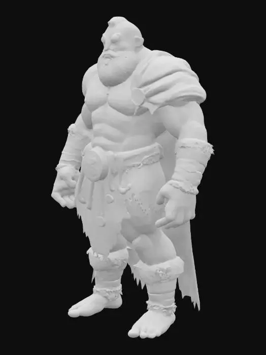 3D model for A powerfully built male goliath warrior with a hulking, muscular physique and glowing orange eyes. His face shows an enraged expression with gritted teeth and prominent red facial scars or markings. He has a long, shaggy blonde beard and unkempt hair. Wearing a tattered, flowing red cloak and rugged brown loincloth, his raw, scarred skin is visible. He is adorned with metallic armbands and a prominent silver belt buckle, his right fist clenched and extended forward in an aggressive, action-ready posture.
Style: masterpiece, 8k resolution, dynamic lighting, hyperdetailed, intricately detailed, photorealistic, photorealism, hyperrealism, ultra quality, 8k, hyper-detailed, photorealism, hyperrealism, figurine fantasy dnd 3D avatar