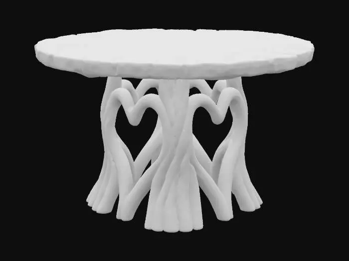3D model for table , en bois , fait de branches ,sans feuilles,ni feuillage , juste des branches entrelacées,le dossier est en forme de coeur