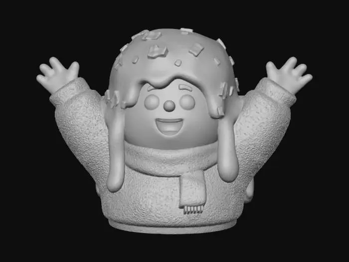 3D model for l'objet une personnage cartoon avec un chapeau fait avec du fromage fondu parsemé de bacon , heureux de feter la saison des raclettes